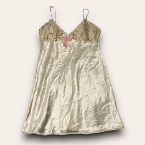 Y2K Butter Yellow Satin Floral Mini Babydoll Slip Dress Size S Coquette Fairy